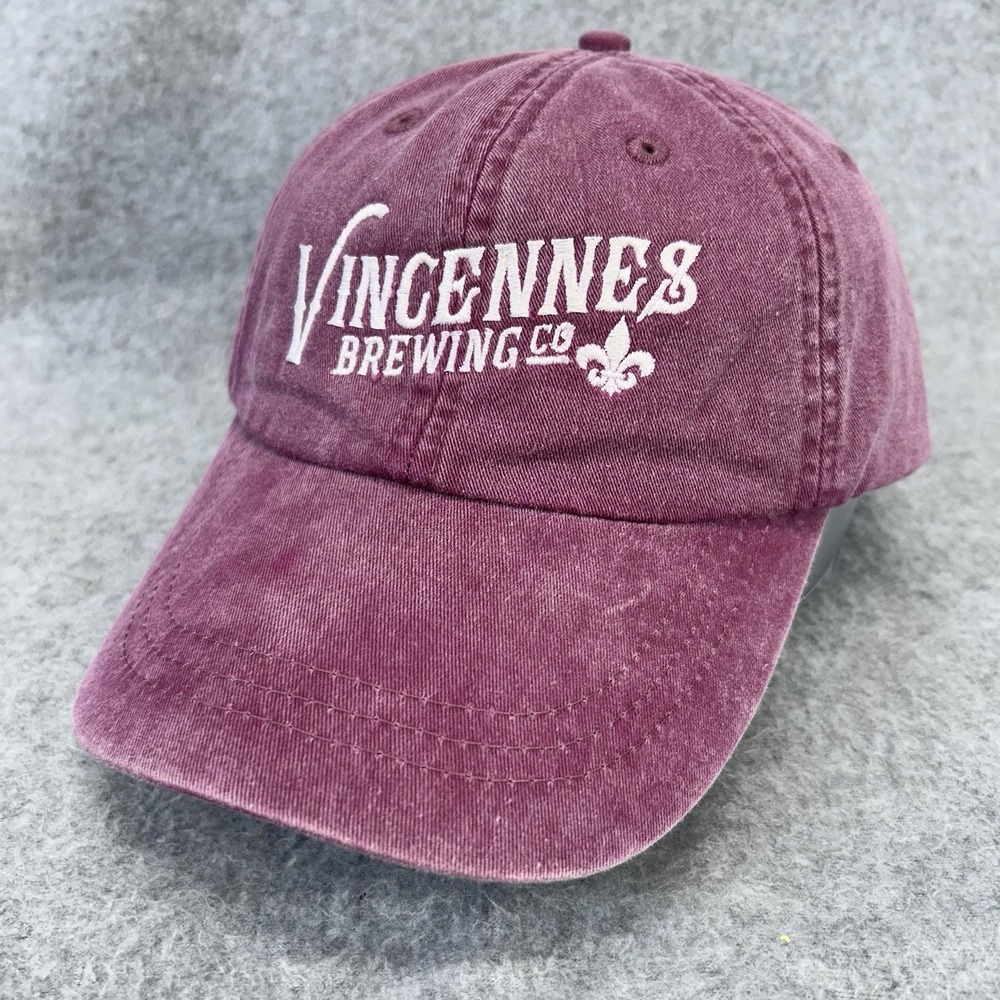 Vincennes Brewing Co Adams Strapback Hat Burgundy Leather Strap Dad Cap